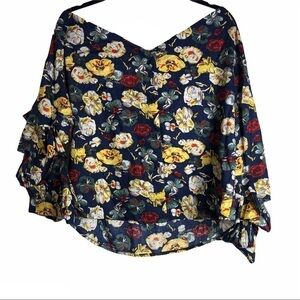 Umgee Floral V-Neck Off the Shoulder Puff Sleeve